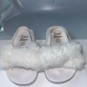 First Steps White Furry Kids Slippers
